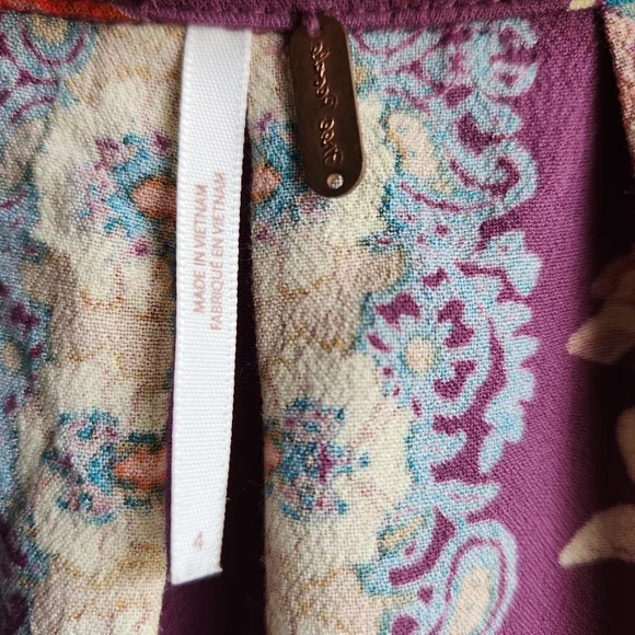 Free People Purple Floral Mini Dress | Long Sleeve Tie Front Boho‎ | Size 4 - Picture 2 of 8